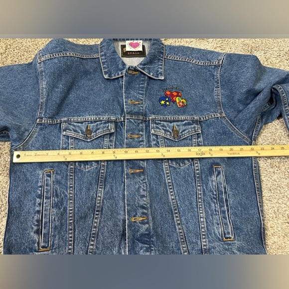 Brighton Embroidered Heart Patch Denim Jacket Sz M Oversized - Picture 9 of 12